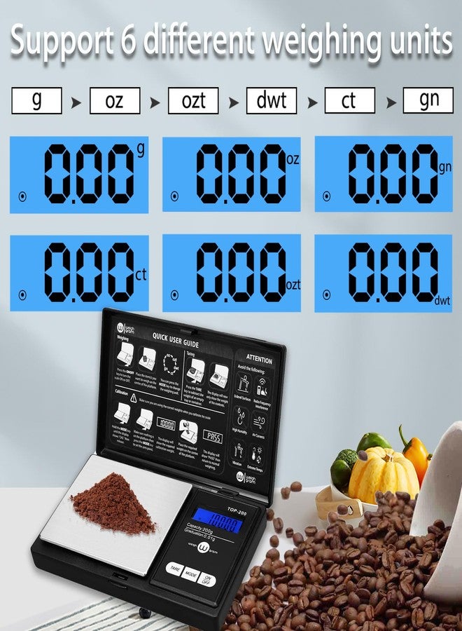 Weigh Gram ميزان رقمي صغير للجيب، سعة 200 غرام، بدقة 0.01 غرام، ميزان صغير للأطعمة والمجوهرات والحبوب، مع معايرة وزن 100 غرام. - Image 5